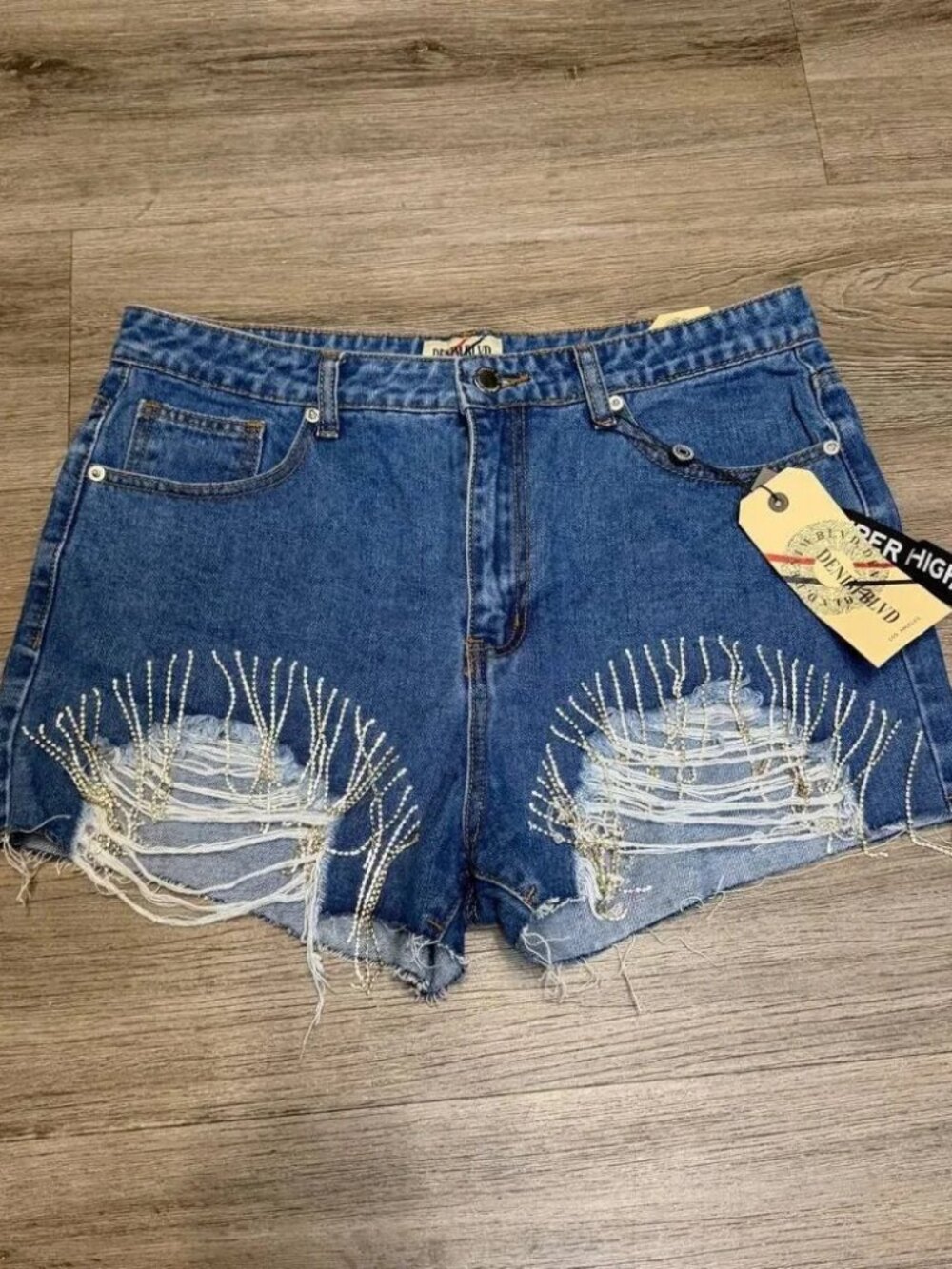 NWT Denim Blvd Los Angeles Distressed Jean Shorts with Bling Size L